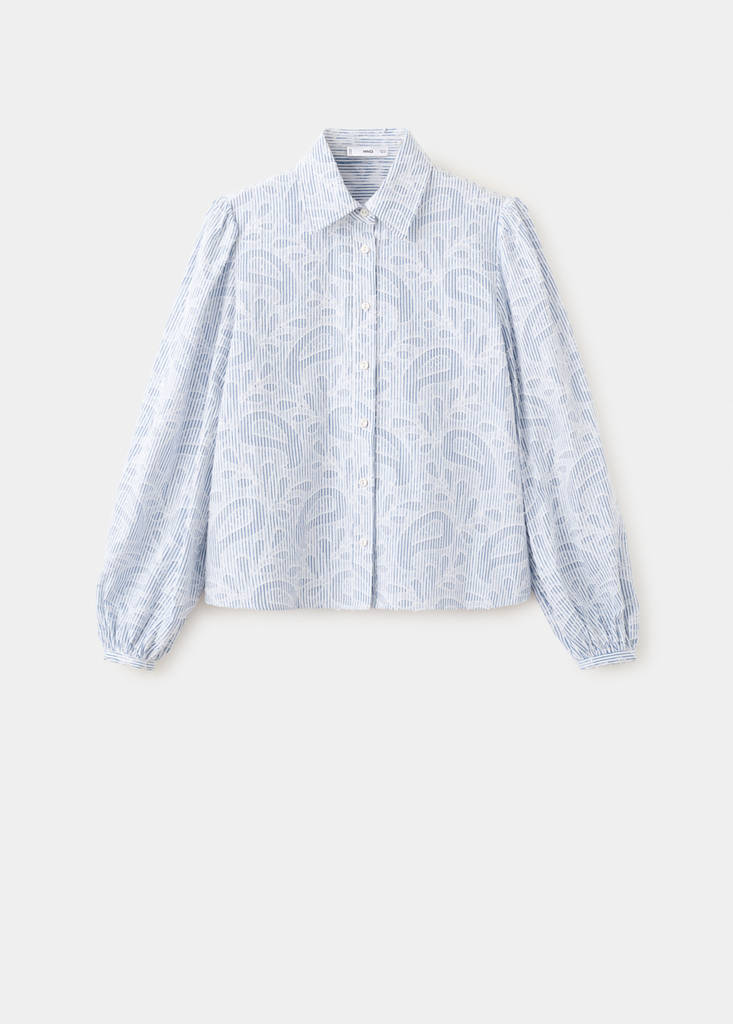 Striped shirt with embroidered details — Sky Blue