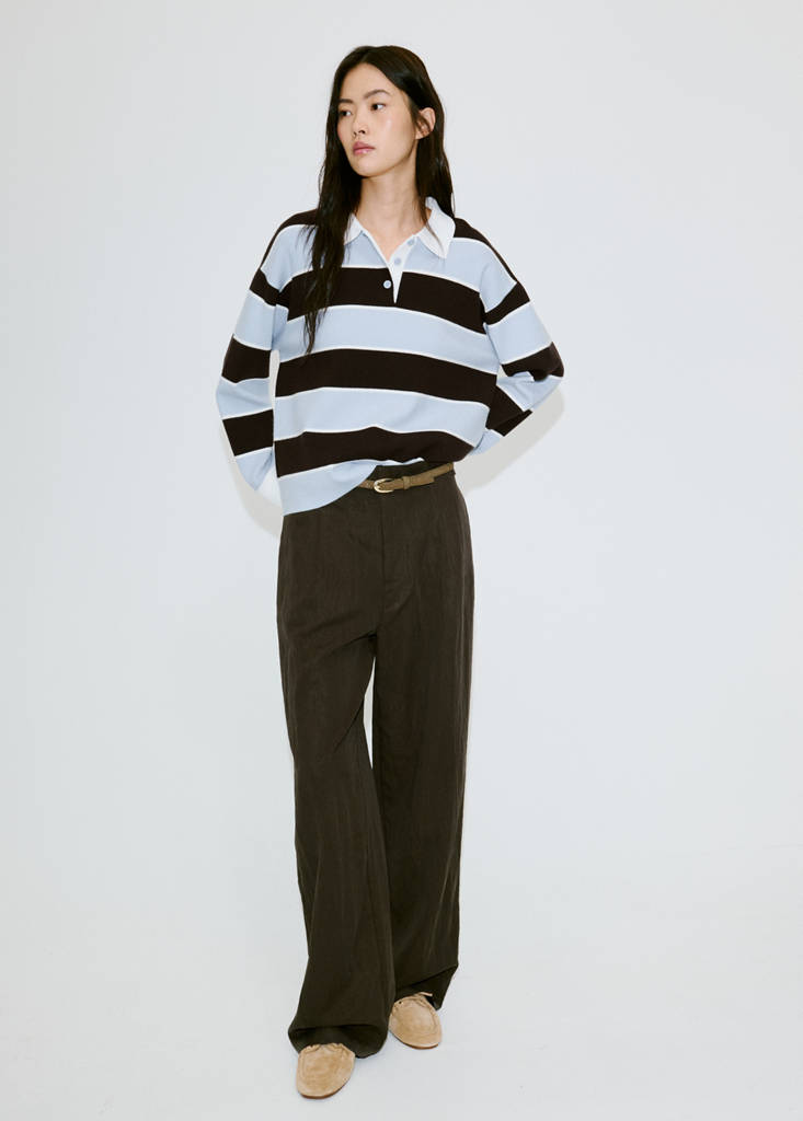 Striped polo neck sweater — Sky Blue
