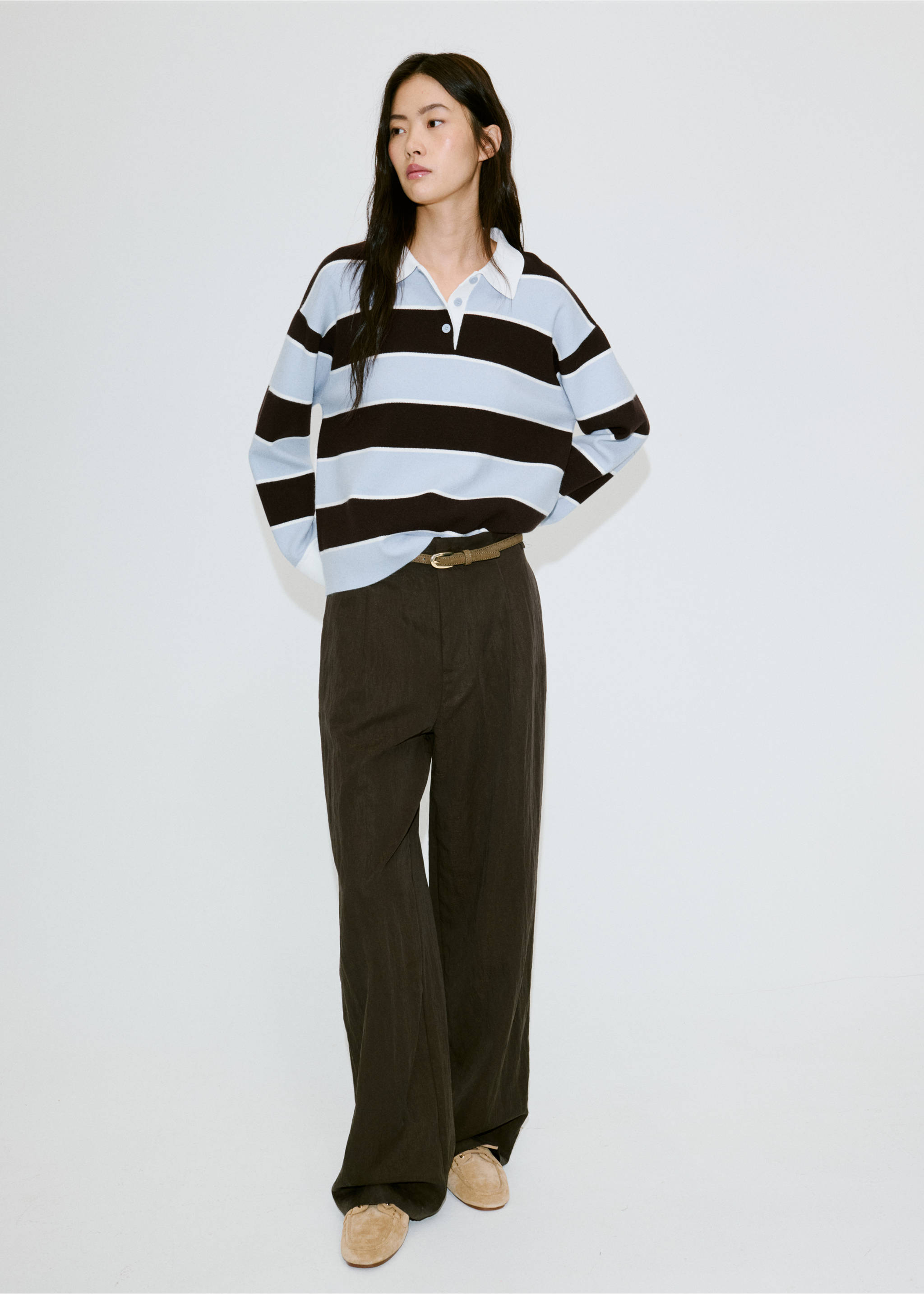 Striped polo neck sweater - General plane, Sky Blue. Ref: 37014079-00.