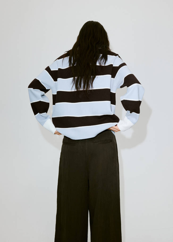 Striped polo neck sweater — Sky Blue