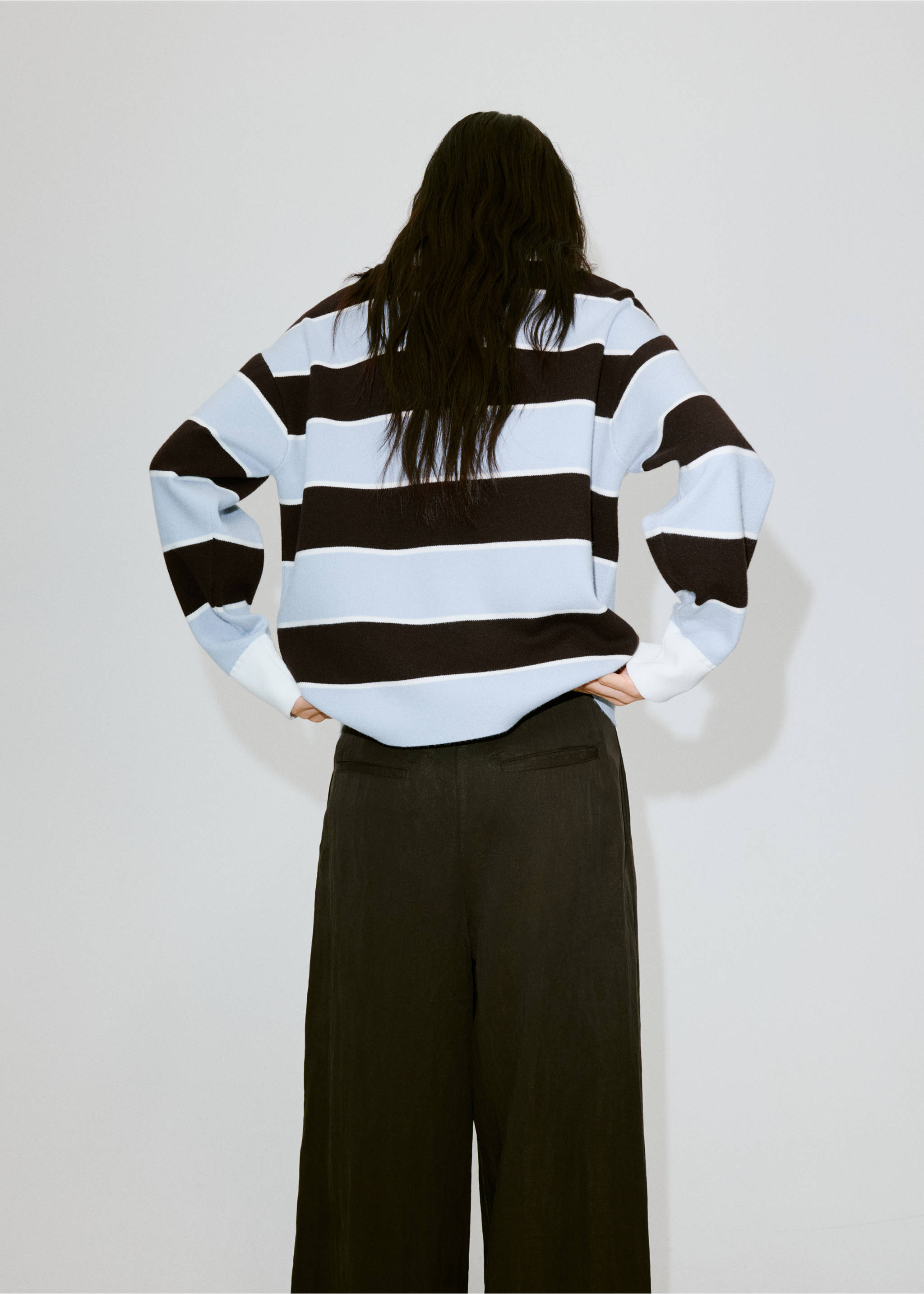 Striped polo neck sweater - Reverse of the article, Sky Blue. Ref: 37014079-00.