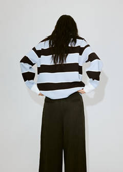 Striped polo neck sweater — Sky Blue 3