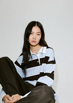 Striped polo neck sweater — Sky Blue 5