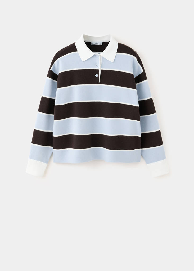 Striped polo neck sweater — Sky Blue