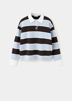 Striped polo neck sweater — Sky Blue 6