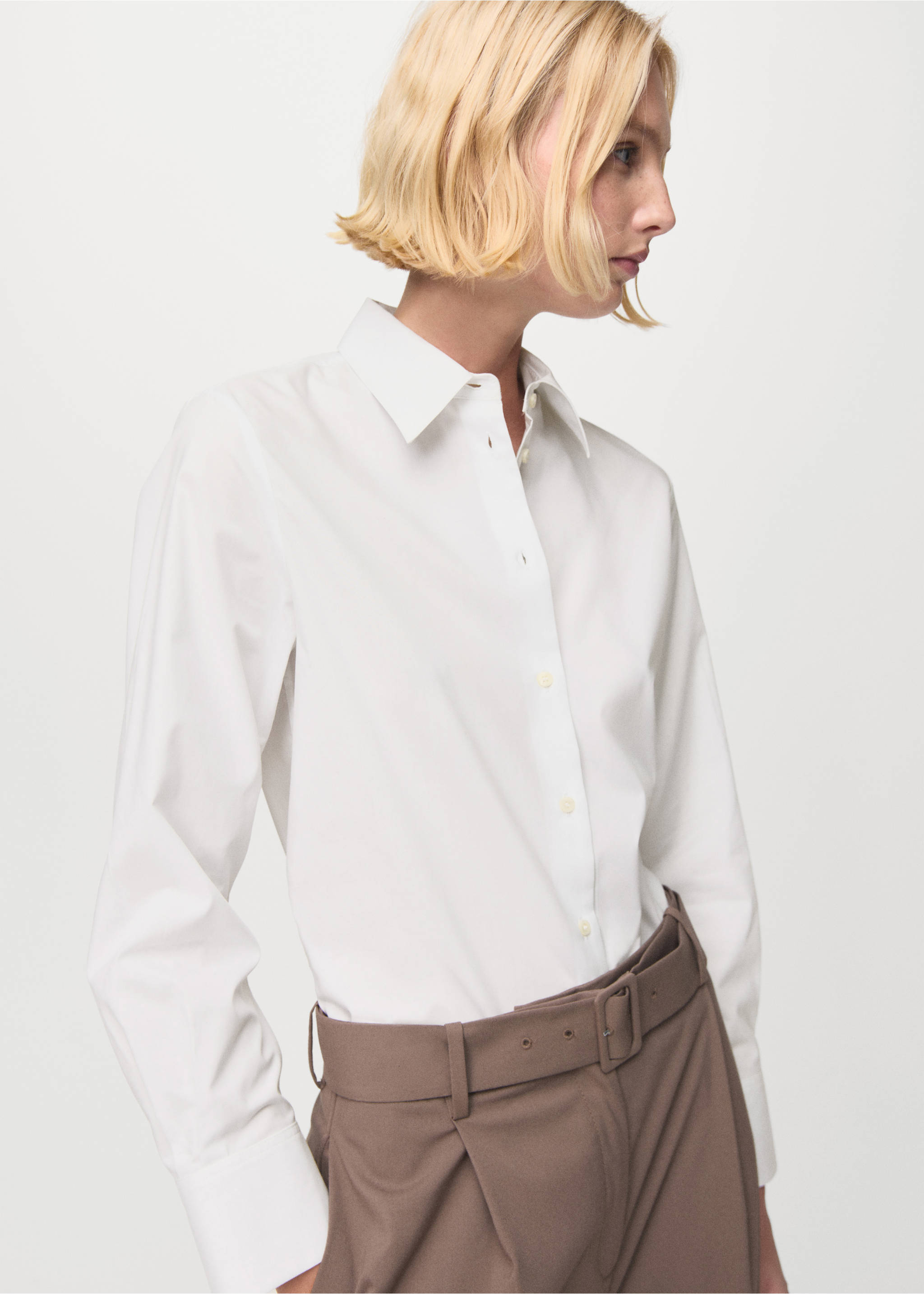 Cotton and lyocell blend straight shirt - Medium plane, Off White. Ref: 37014080-00.