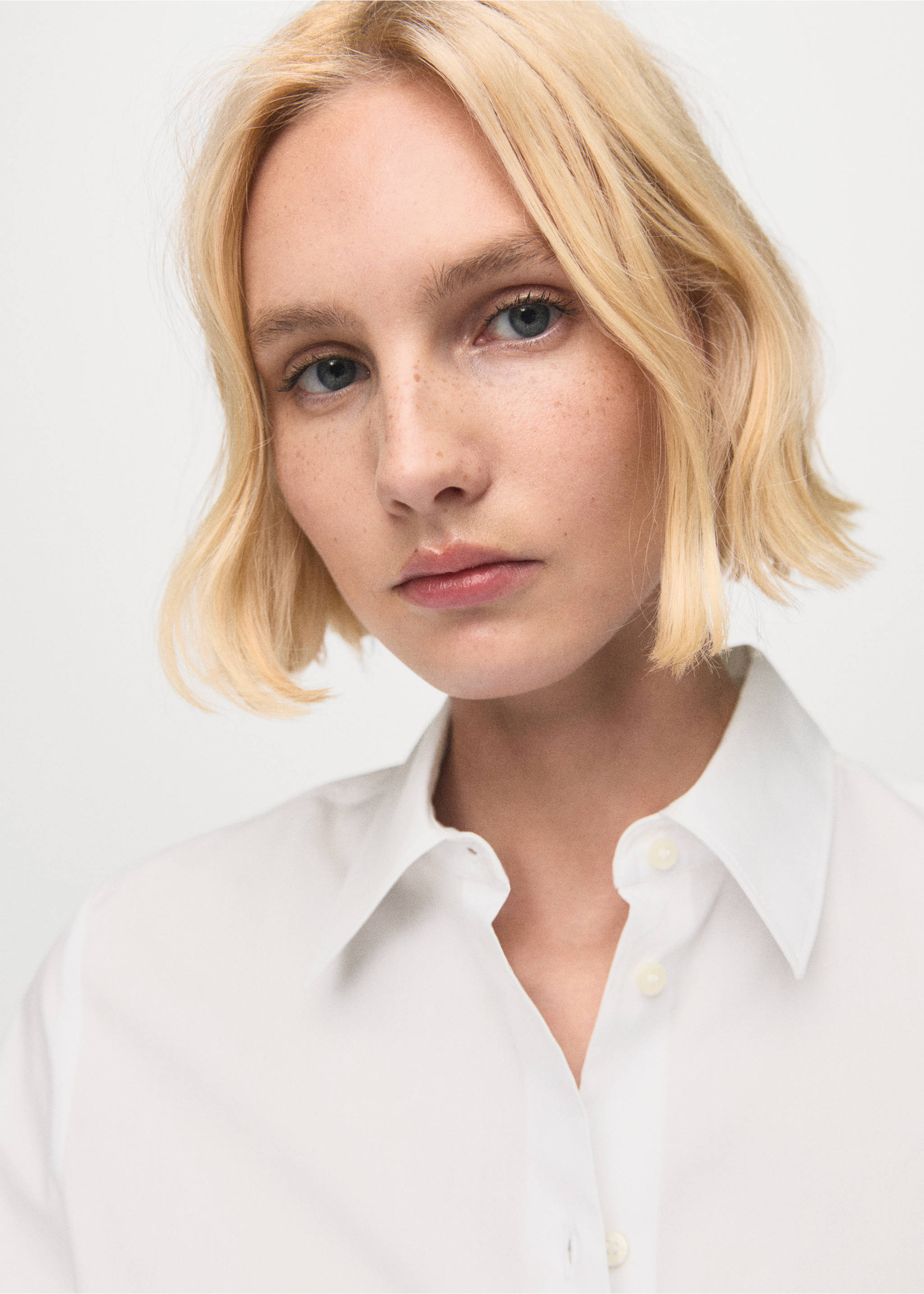 Cotton and lyocell blend straight shirt - Details of the article 1, Off White. Ref: 37014080-00.