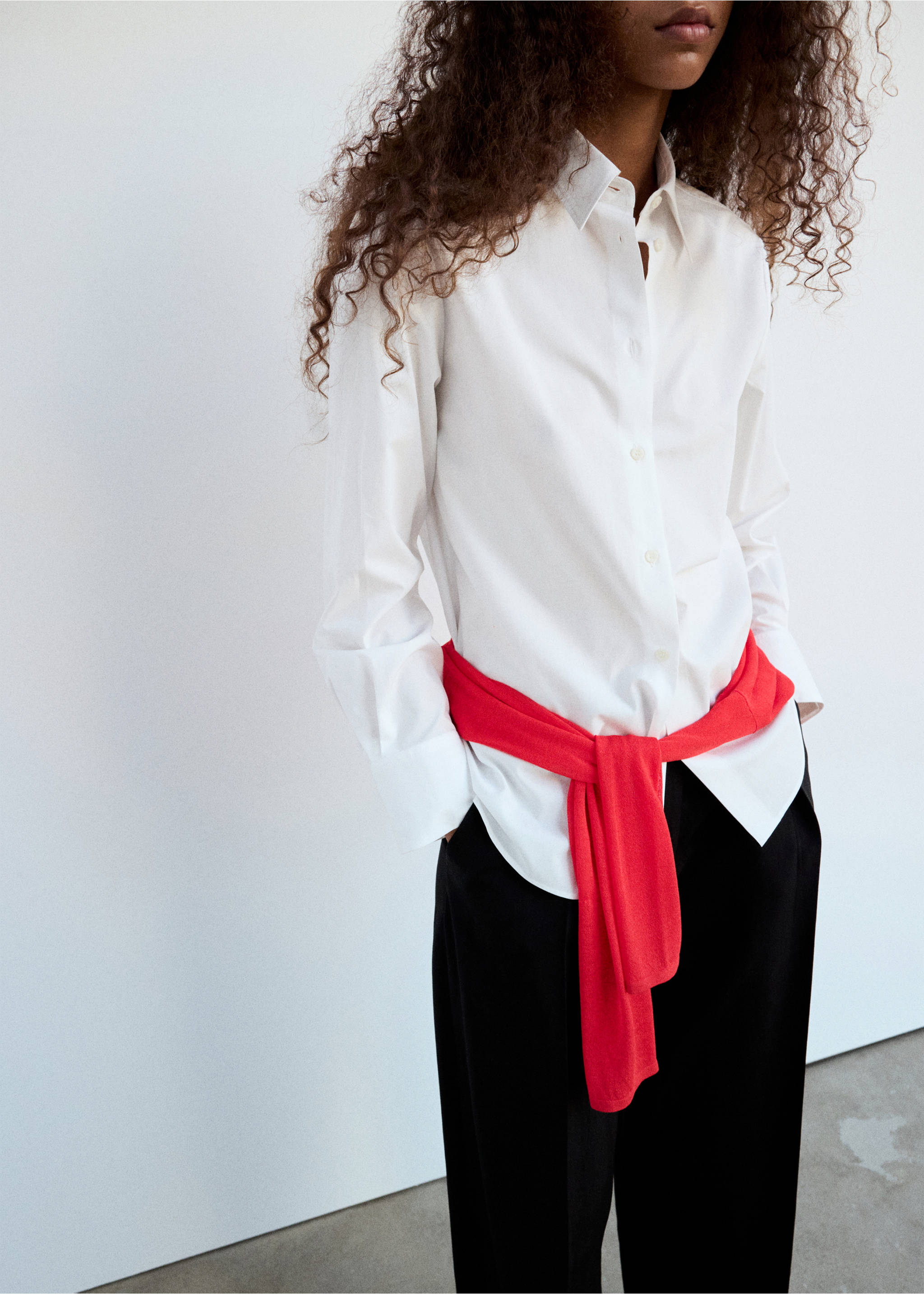 Cotton and lyocell blend straight shirt - Details of the article 3, Off White. Ref: 37014080-00.