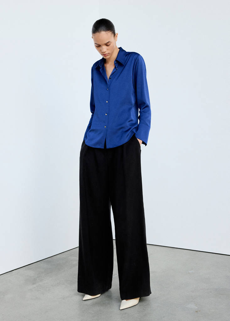 Regular-fit satin shirt — Blue