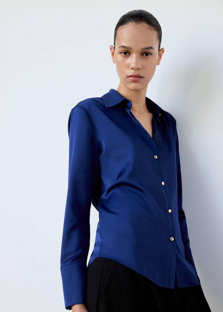 Regular-fit satin shirt — Blue