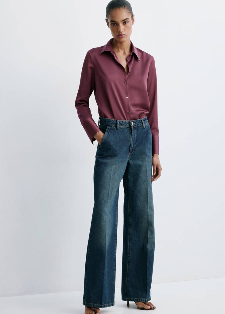 Regular-fit satin shirt — Plum