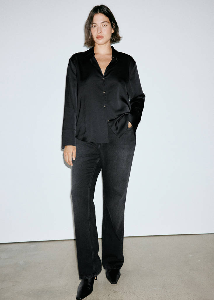 Regular-fit satin shirt — Black