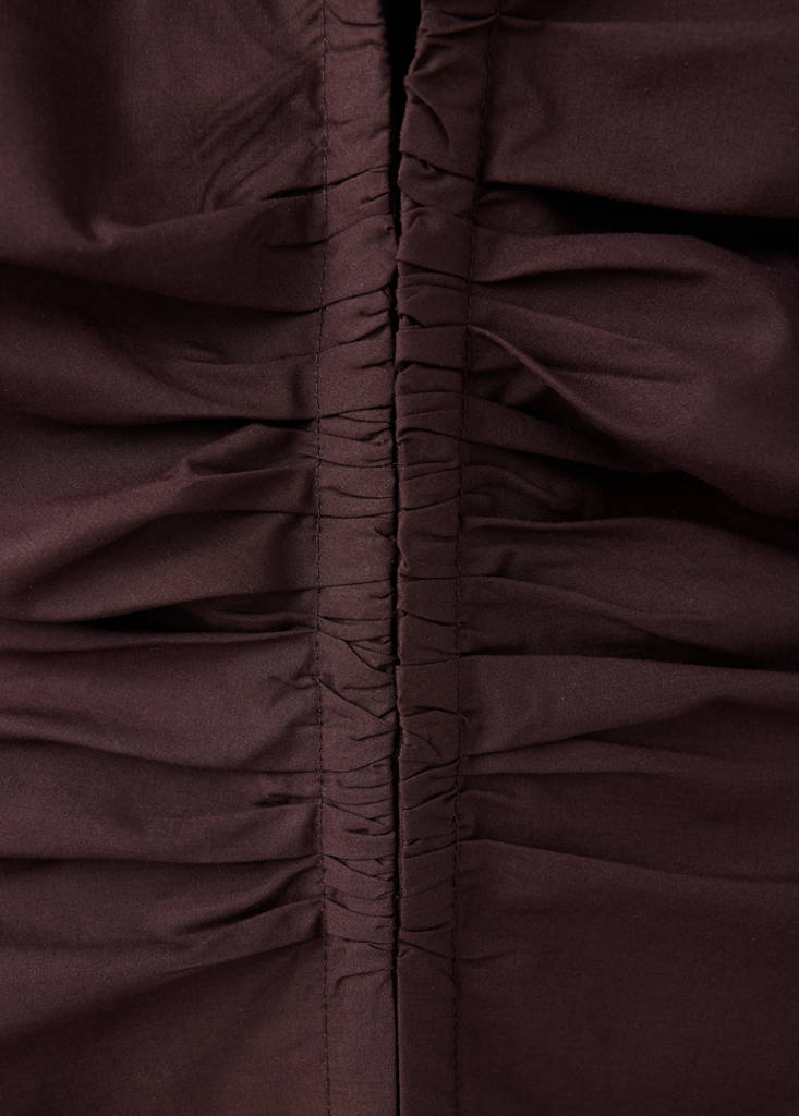 V-neck gathered blouse — Brown