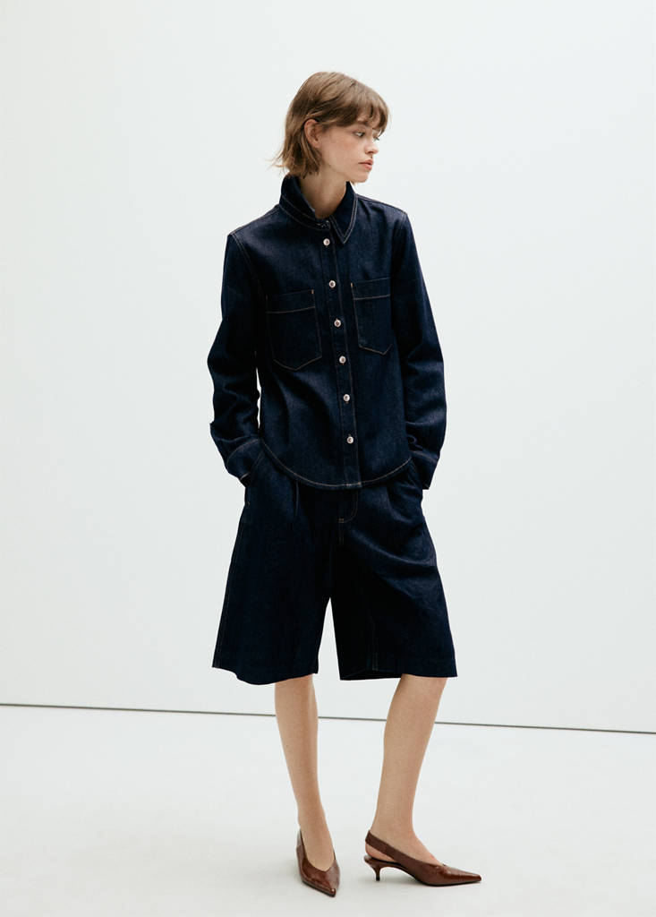 Mango Chemise Denim Poches In Bleu