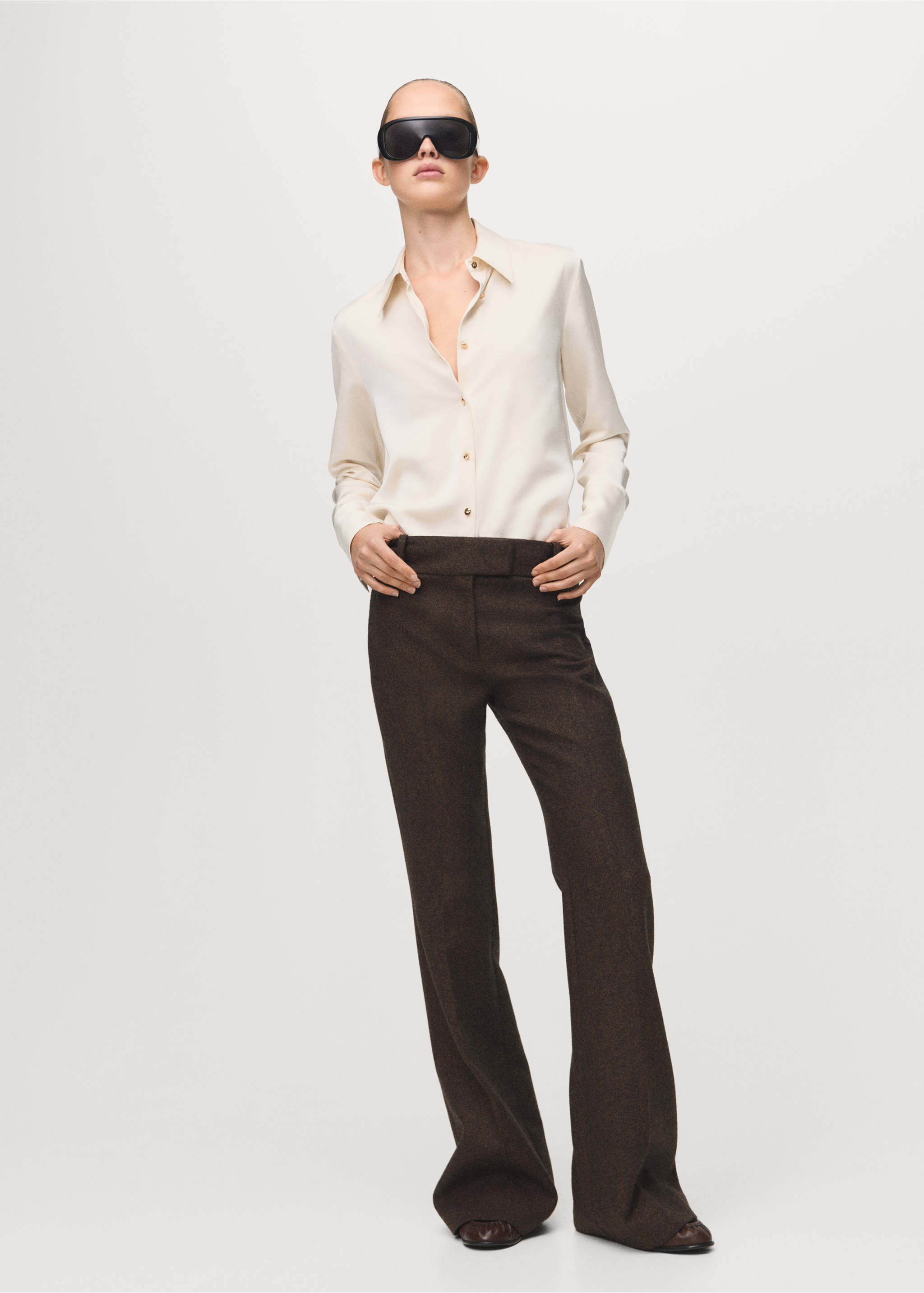 Satin finish flowy shirt - General plane, Ecru. Ref: 37014084-00.