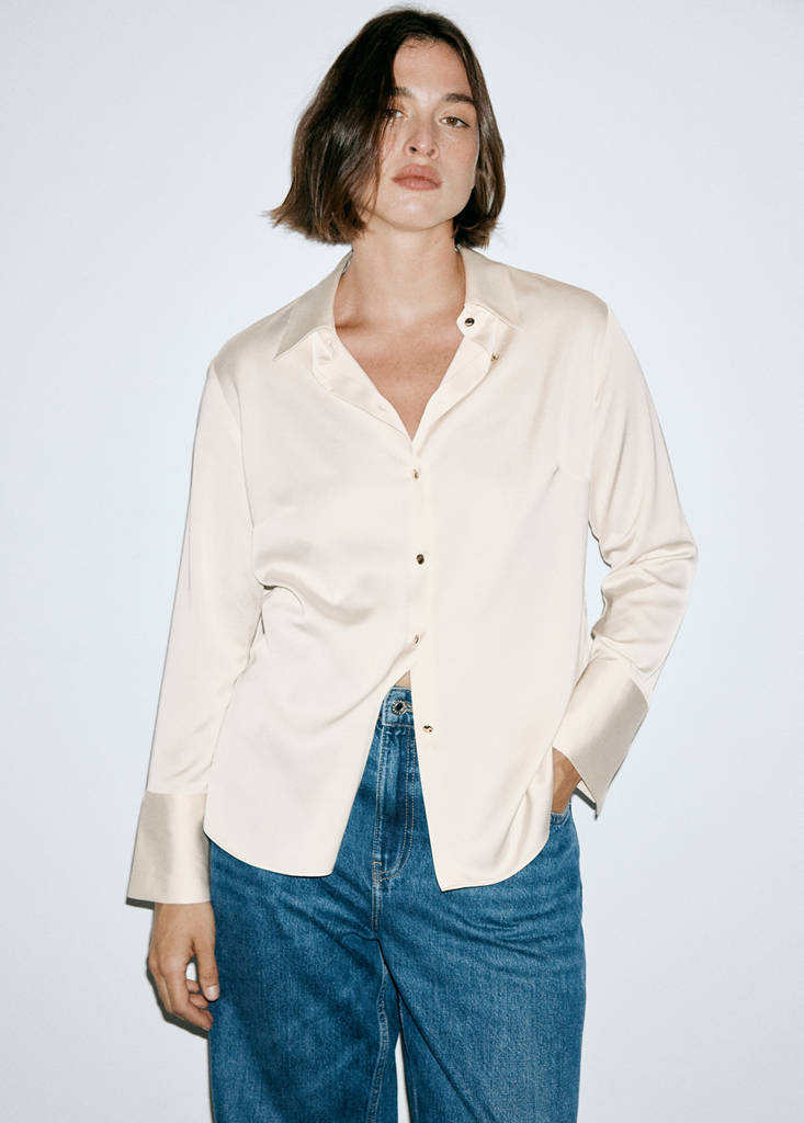 Satin finish flowy shirt — Ecru