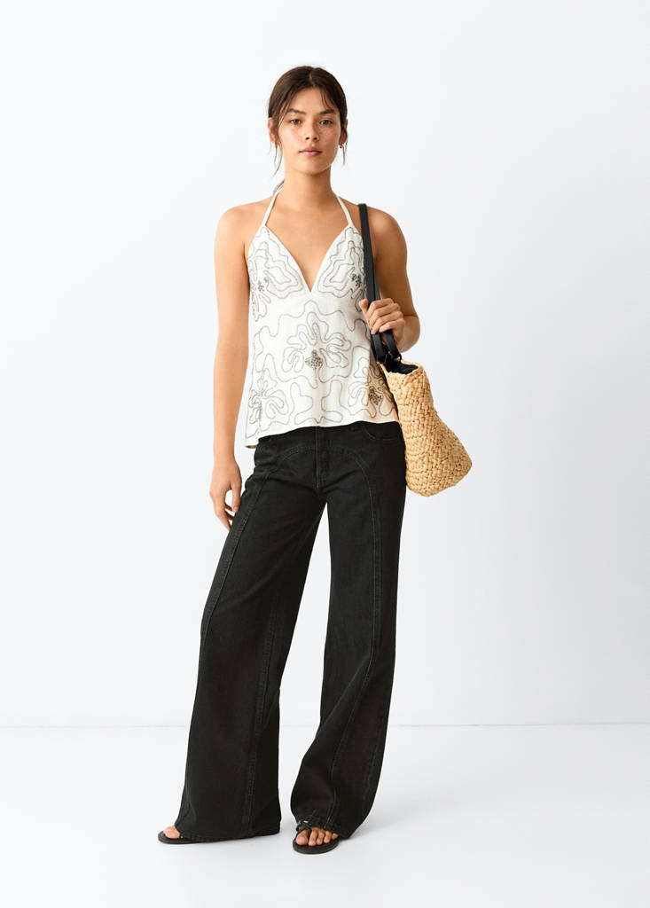 Low-waist wide-leg jeans — Black denim