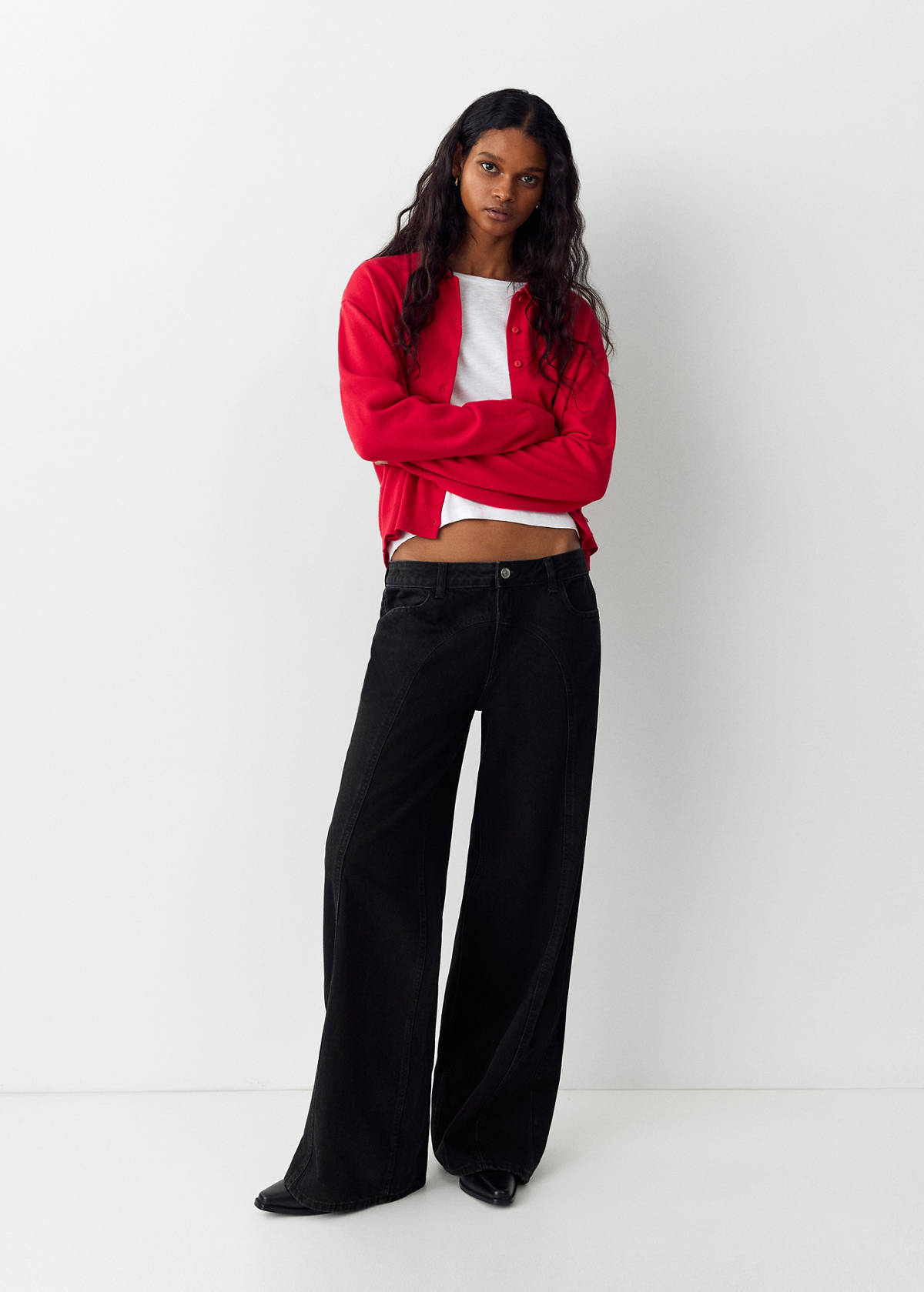 Straight-leg jeans with stitching detail — Black denim