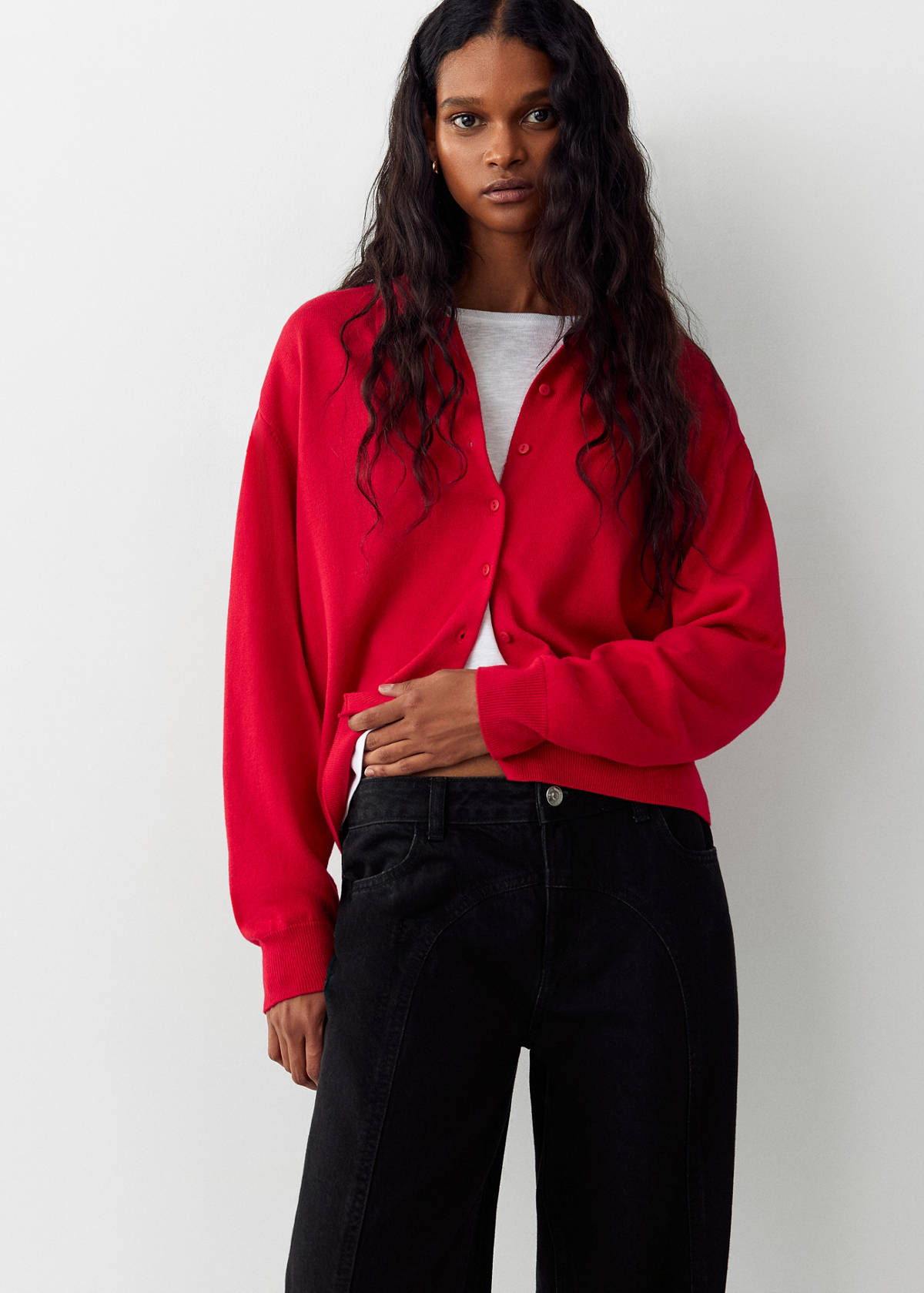 Straight-leg jeans with stitching detail — Black denim