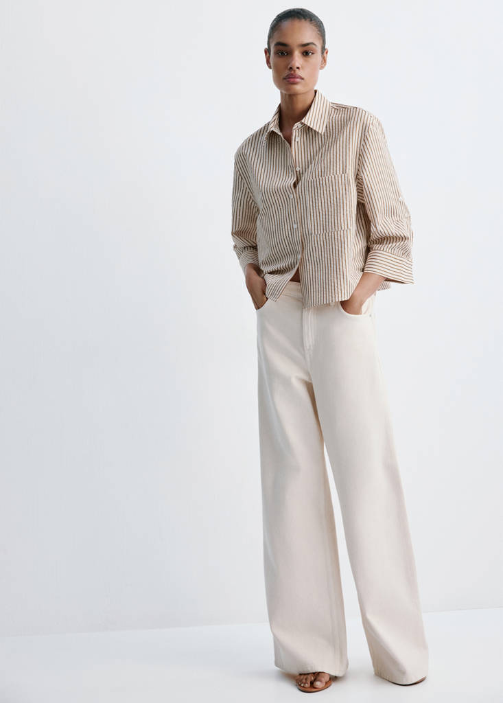 Striped shirt with strass — Brown
