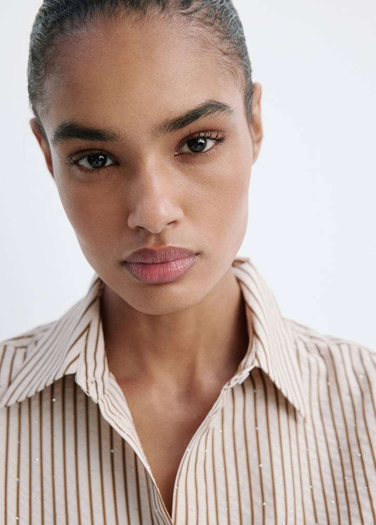 Striped shirt with strass — Brown