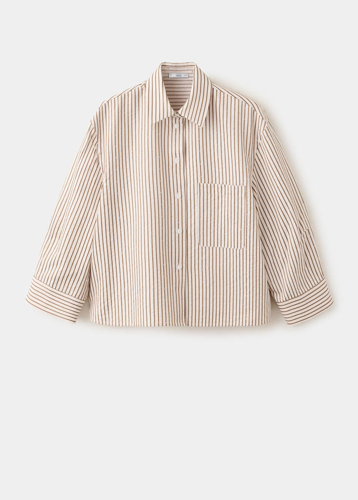 Striped shirt with strass — Brown