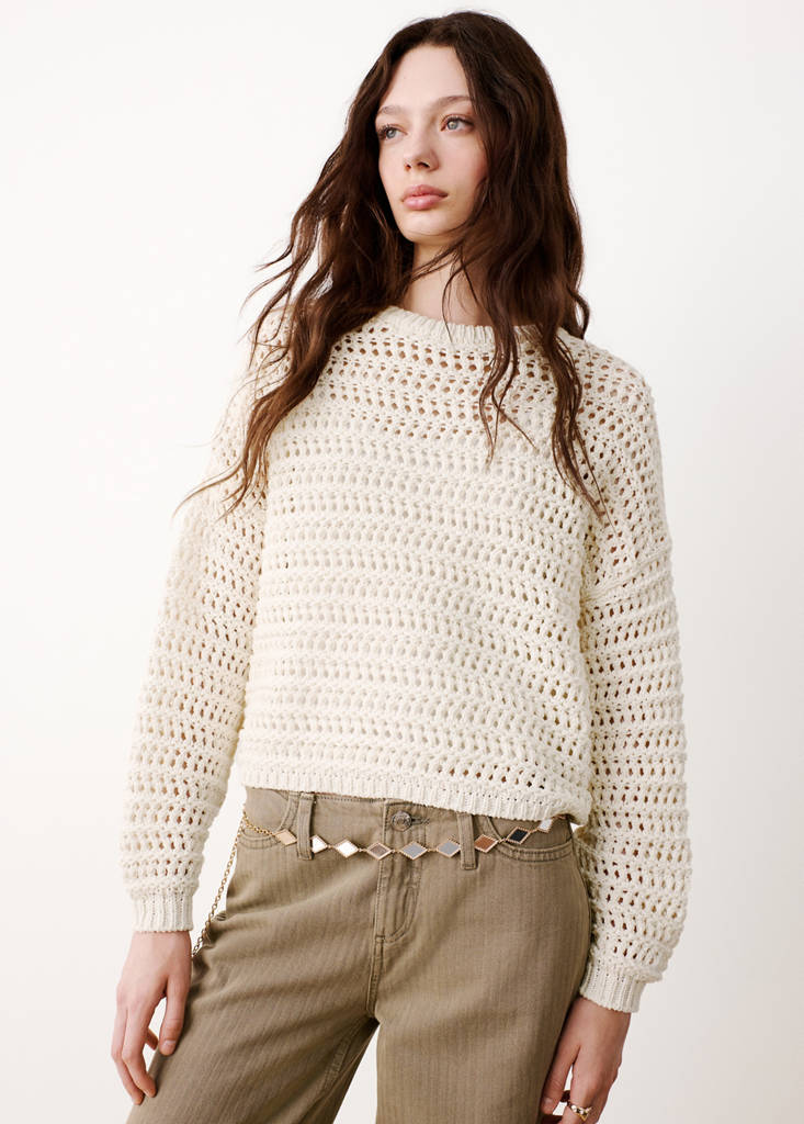 Long-sleeved crochet sweater — Off White