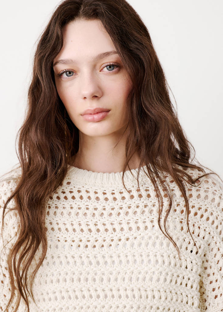 Long-sleeved crochet sweater — Off White