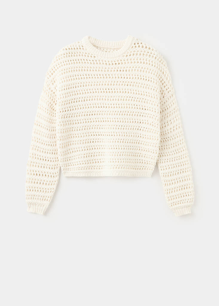 Long-sleeved crochet sweater — Off White