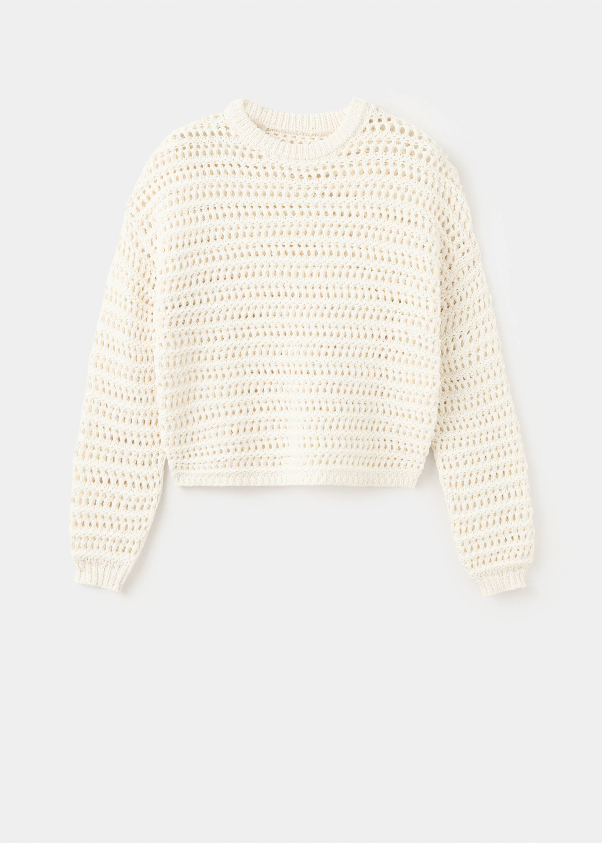 Long-sleeved crochet sweater - Article without model, Off White. Ref: 37014100-00.