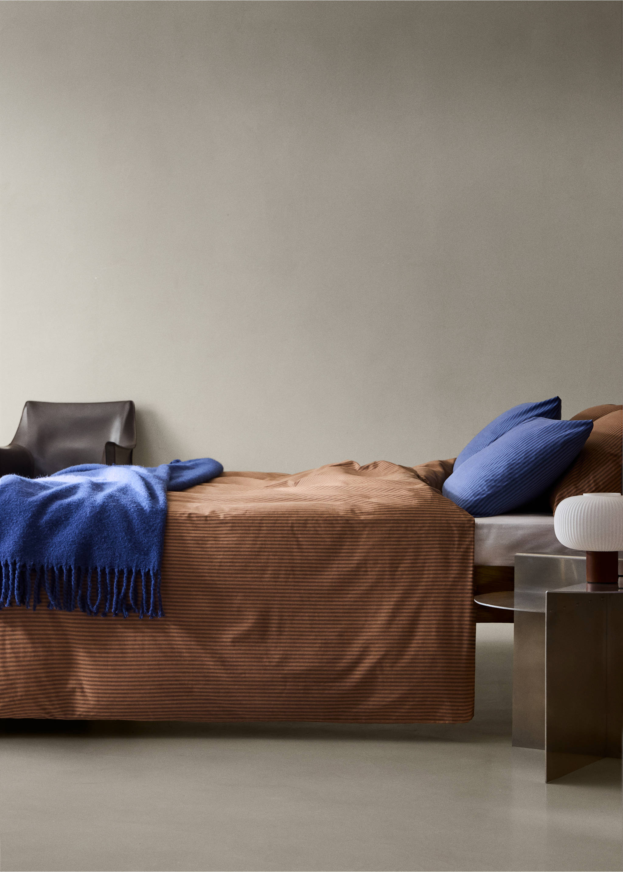 Percale cotton duvet cover 200 thread count fine kodak stripe print Bed 180/200 - General plane, Brown. Ref: 37014102-00.