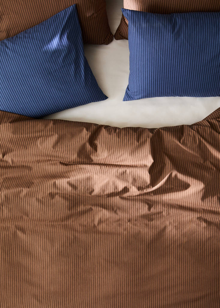 Percale cotton duvet cover 200 thread count fine kodak stripe print Bed 180/200 — Brown