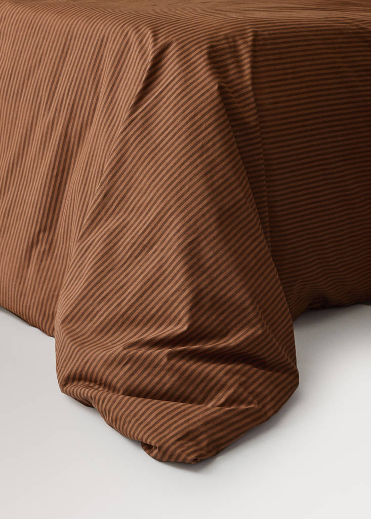 Percale cotton duvet cover 200 thread count fine kodak stripe print Bed 180/200 — Brown