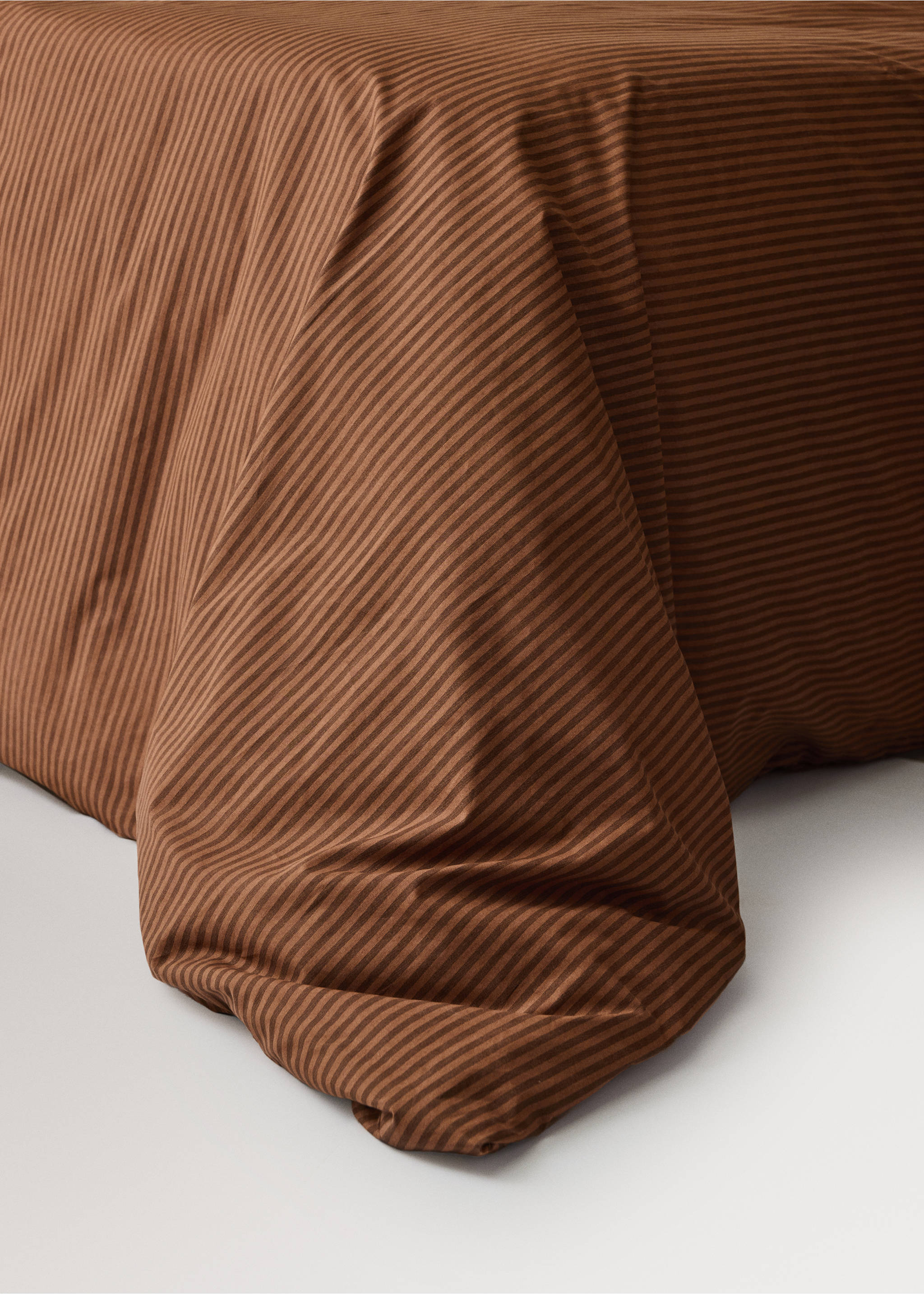 Percale cotton duvet cover 200 thread count fine kodak stripe print Bed 180/200 - Details of the article 8, Brown. Ref: 37014102-00.