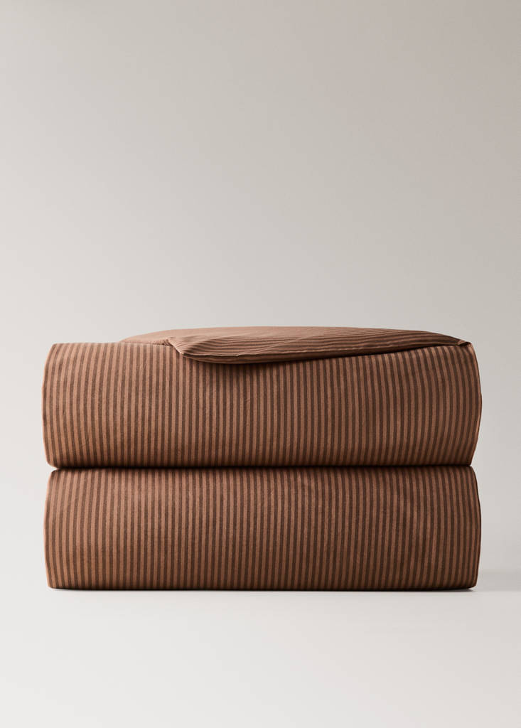 Percale cotton duvet cover 200 thread count fine kodak stripe print Bed 180/200 — Brown