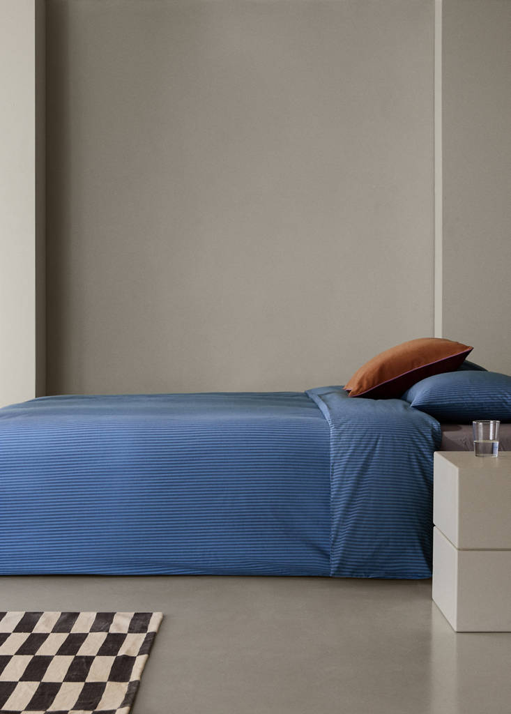 Percale cotton duvet cover 200 thread count fine kodak stripe print Bed 180/200 — Indigo Blue