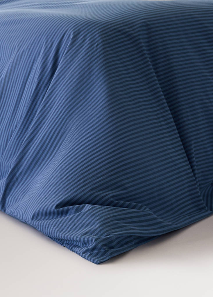 Percale cotton duvet cover 200 thread count fine kodak stripe print Bed 180/200 — Indigo Blue