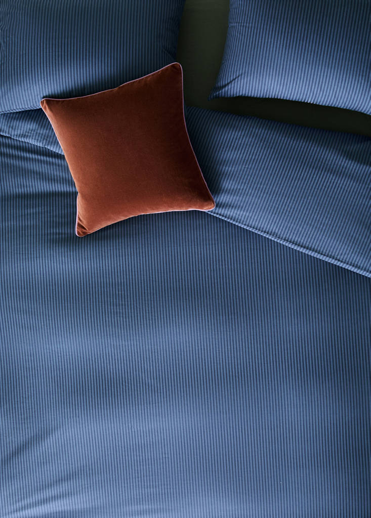 Percale cotton duvet cover 200 thread count fine kodak stripe print Bed 180/200 — Indigo Blue