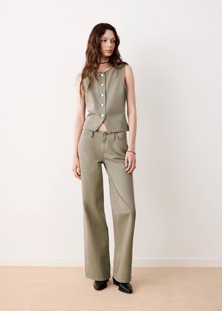 Wide leg striped jeans — Khaki