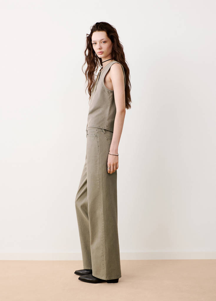 Wide leg striped jeans — Khaki