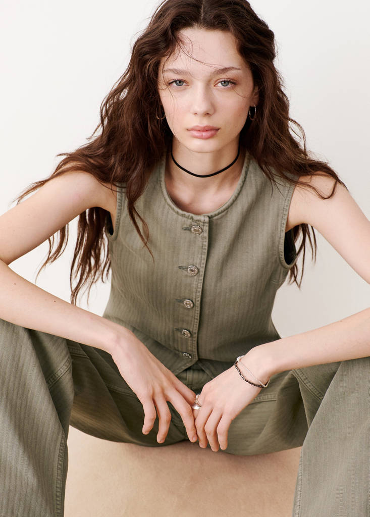 Wide leg striped jeans — Khaki