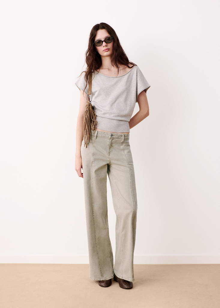 Wide-leg jeans with decorative stitching — Khaki