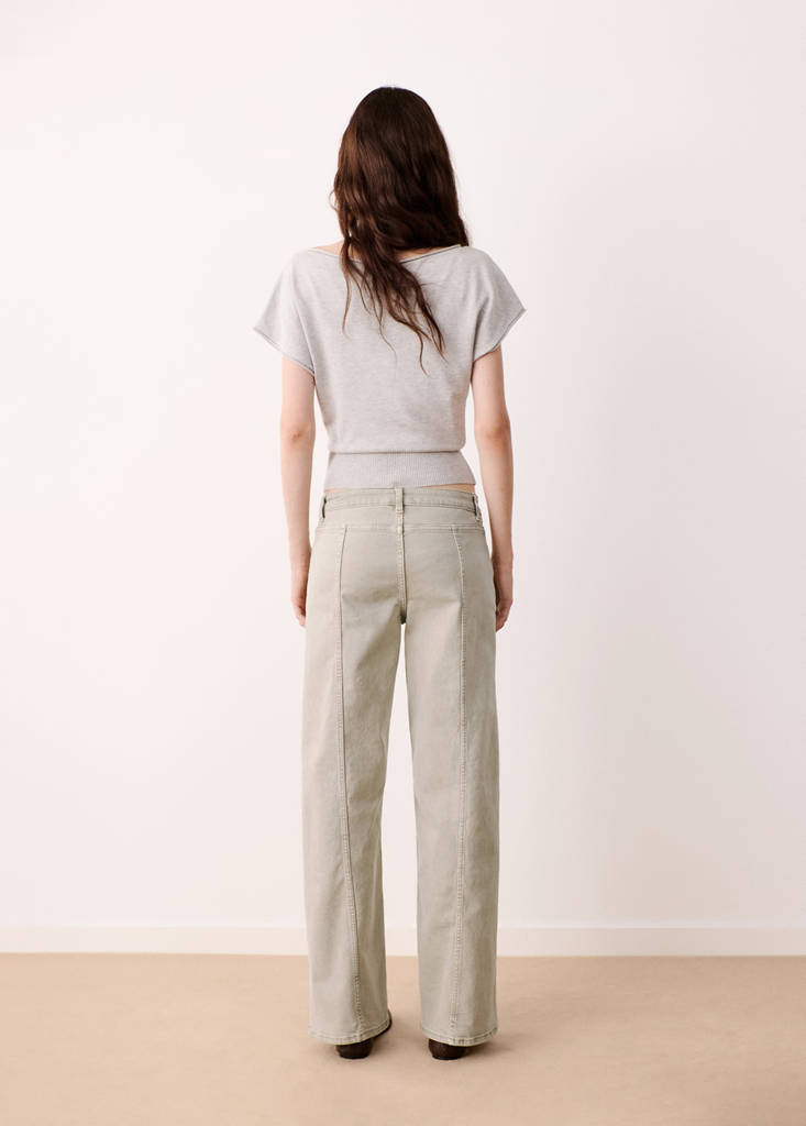 Wide-leg jeans with decorative stitching — Khaki