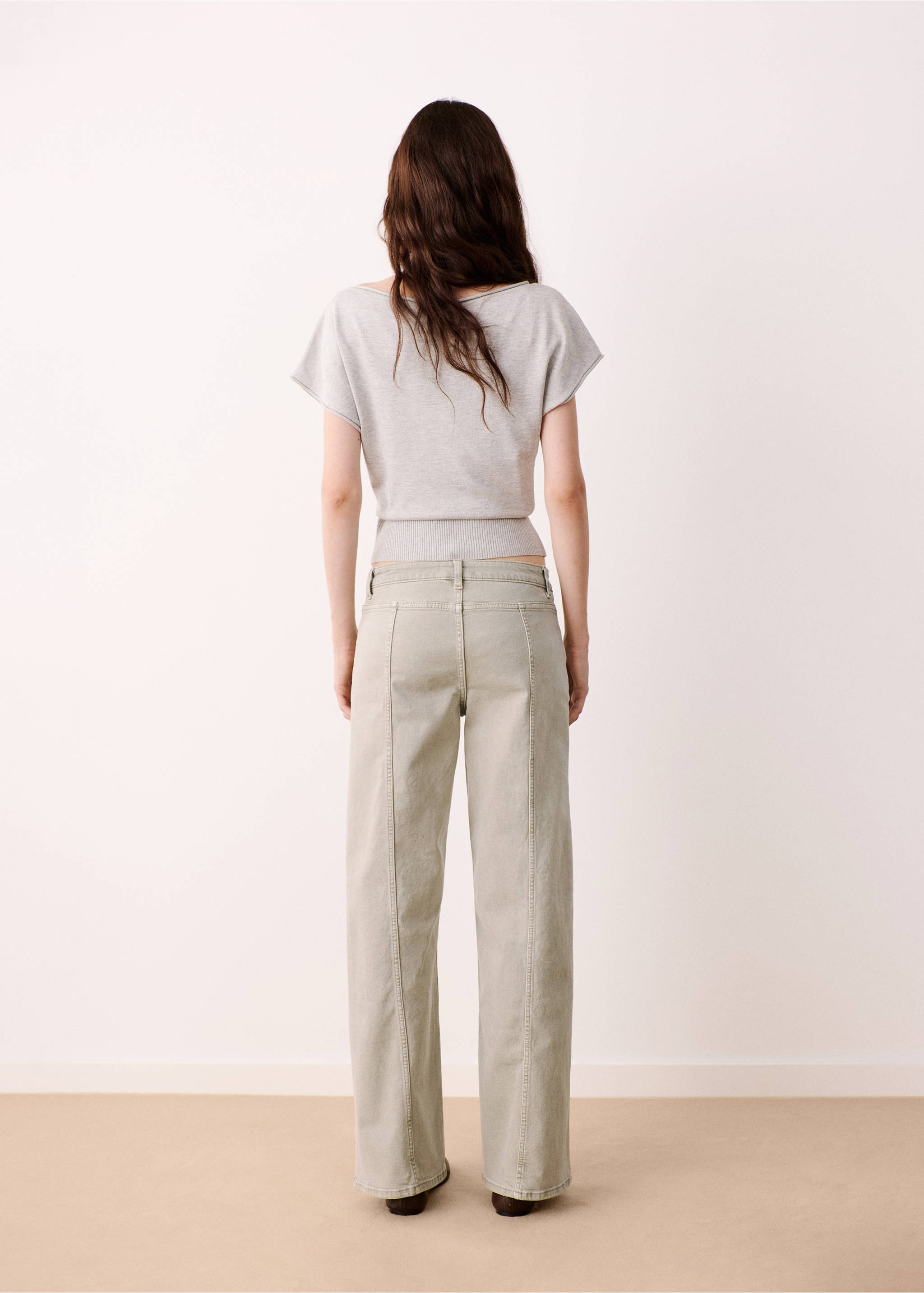 Jeans wide leg costuras decorativas - Reverso del artículo, Khaki. Ref: 37014109-00.