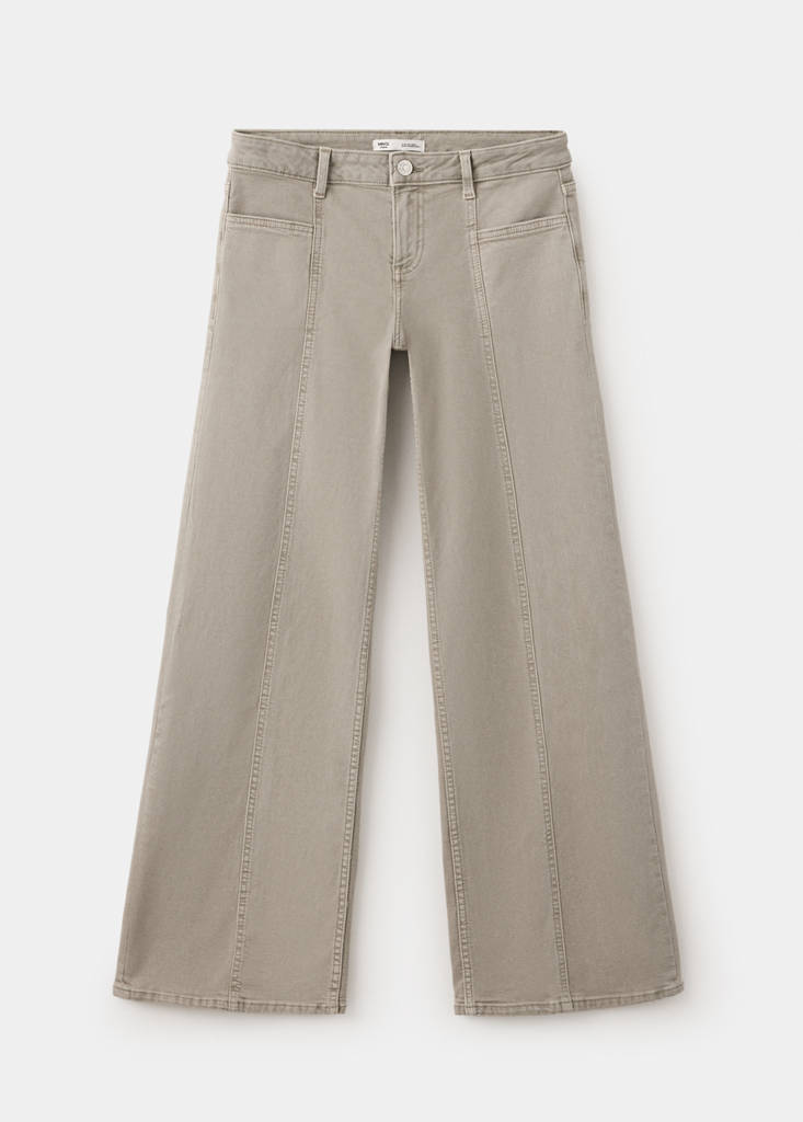 Wide-leg jeans with decorative stitching — Khaki