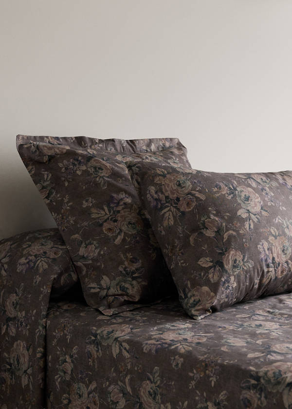 Floral-print pillow case 45x110cm — Brown