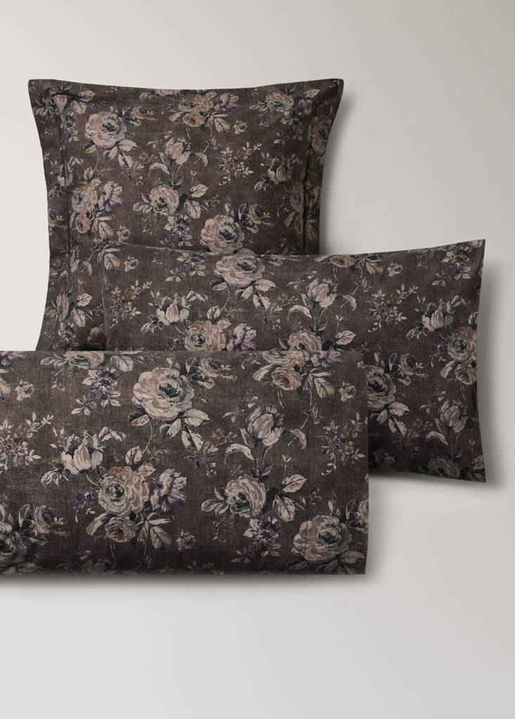 Floral-print pillow case 45x110cm — Brown