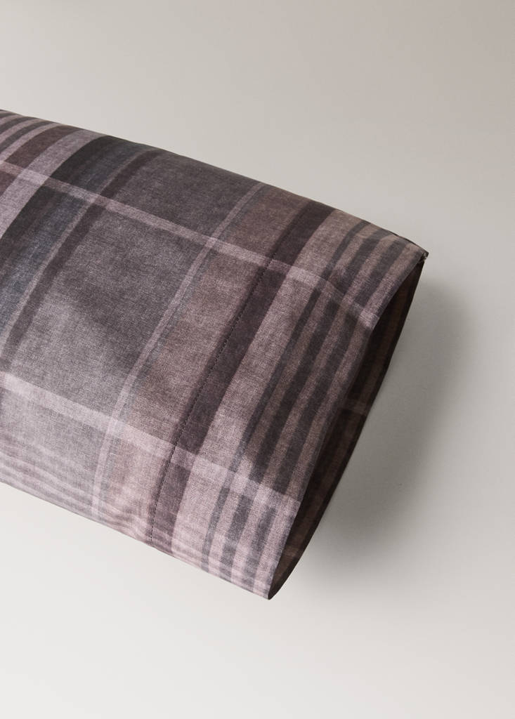 Multicoloured check percale cotton pillowcase 45x110 cm — Brown