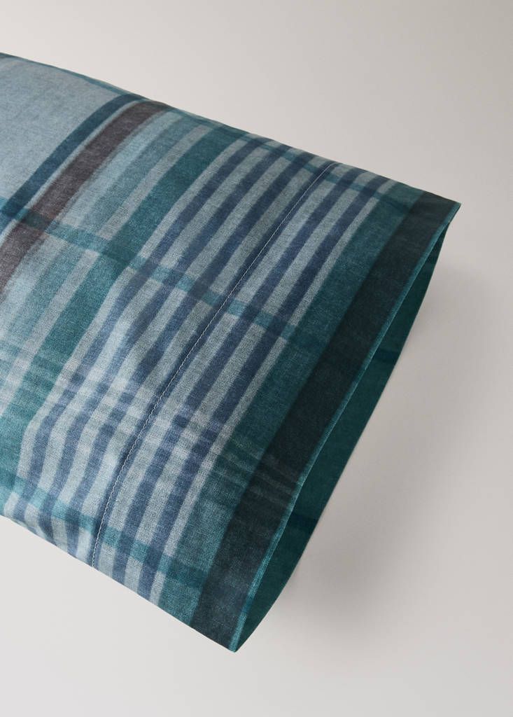 Multicoloured check percale cotton pillowcase 45x110 cm — Forest Green