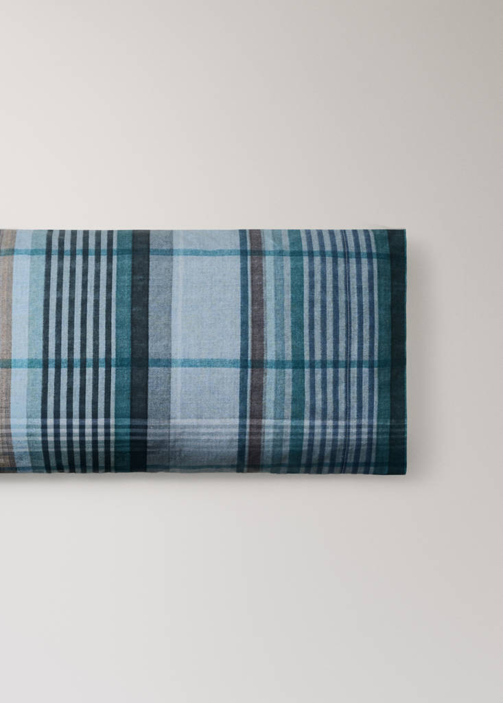 Multicoloured check percale cotton pillowcase 45x110 cm — Forest Green